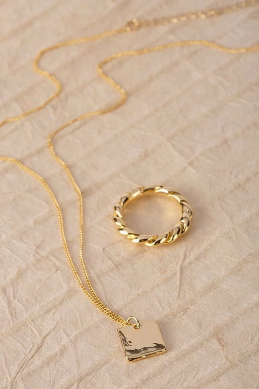 Pendant Necklace And Ring Set - Gold 1 Pendant Necklace And Ring Set - Gold