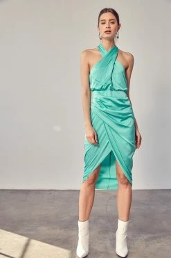 Keke Halterneck Midi Dress - Biscay Green -Dress Shop petal and pup usa wrap cross neck dress 33524482343089